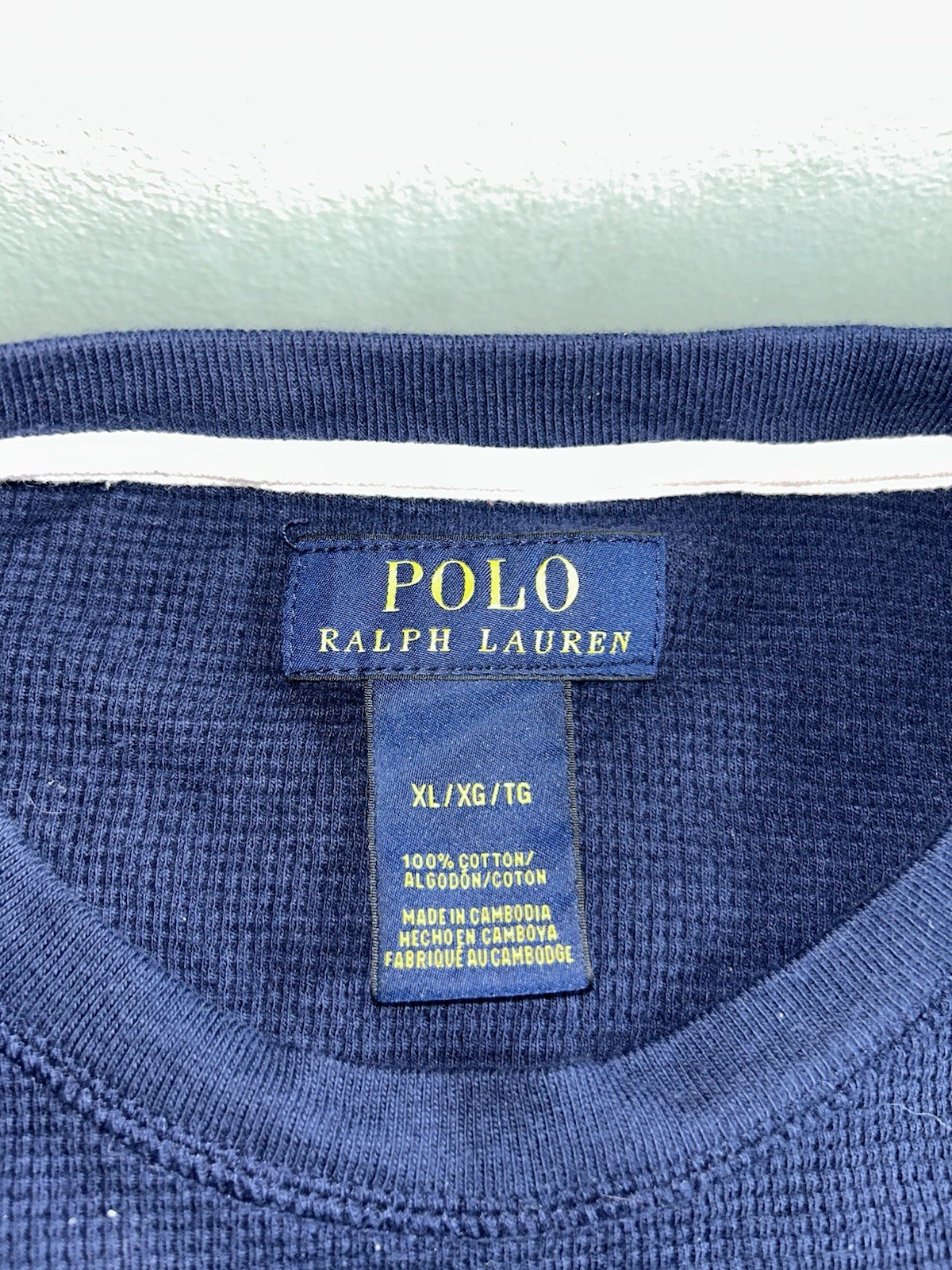 Polo Ralph Lauren camicia uomo XL blu manica lunga bianca pony girocollo cotone