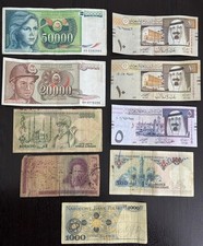 World Banknote Lot 9 Pcs - Yugoslavia 50k/20k, Poland 1982, Saudi & Turkey