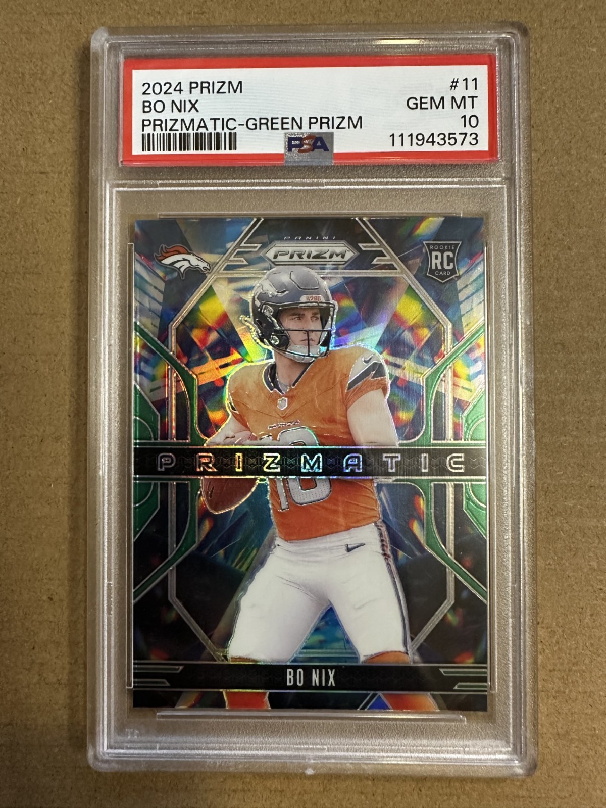 Bo Nix 2024 Panini Prizm Prizmatic Green Prizm RC PSA 10 Gem Mint