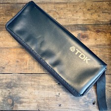 Vintage TDK 15 Cassette Tape Holder Carrying Case Black Zipper Storage