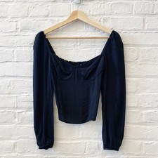 Reformation Reign Top Corset Smocked Long Sleeve Black 0