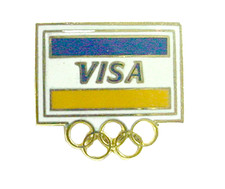 VINTAGE 1988 OLYMPICS PIN VISA SPONSOR CALGARY WINTER GAMES ENAMEL