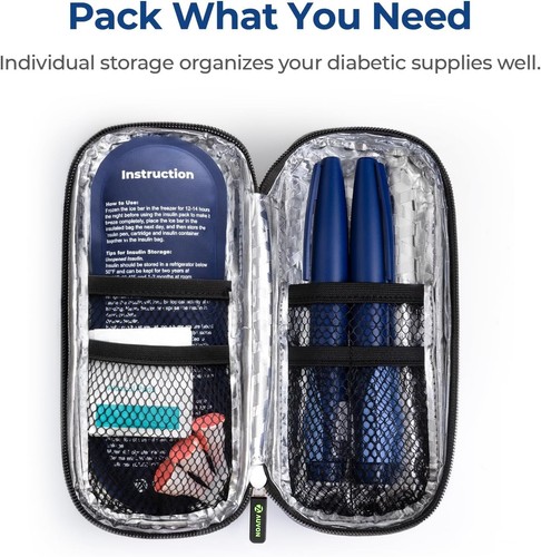 AUVON Insulin Pen Cooler Travel Case with 2 x 90g TSA Approved Ice Black - Picture 3 of 9