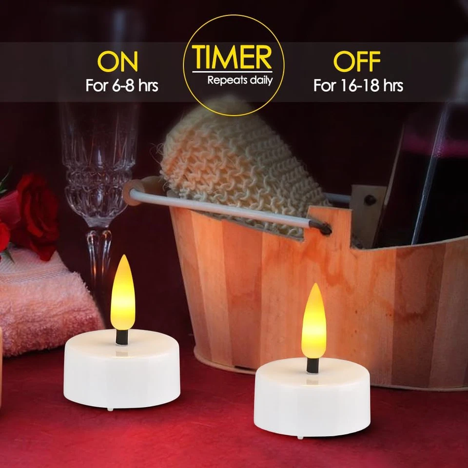 LED Tea Light Candles with Timer Flickering Flame 12Pcs Battery Operated Realist - Image 4 of 4