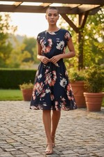 Express Size S Dark Blue Floral Spring Sleeveless Dress Wedding Guest Garden Pty