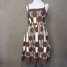 Eliza J Sundress Size 8 Brown Geometric Print Linen Blend Fit Flare Sleeveless
