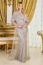 Timeless Silver Beaded Fitted Gown GLGL3705