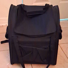 Black Fabric Cat Carrier Bag Backpack Style with Mesh Sides, Soft-Sided