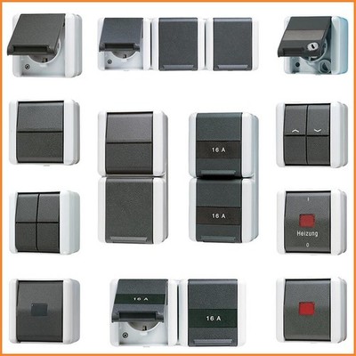 Jung WG 800 WG800 Aufputz Feuchtraum Steckdose Schalter Taster Grau IP44 Auswahl