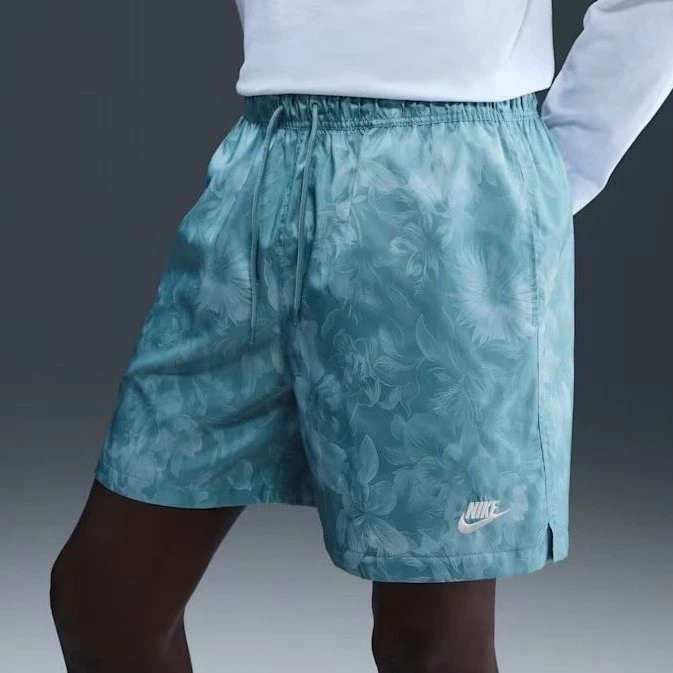 Nike Club Flow Woven Shorts Adult XL Turquoise Blue Floral Mesh Lined Swoosh NWT
