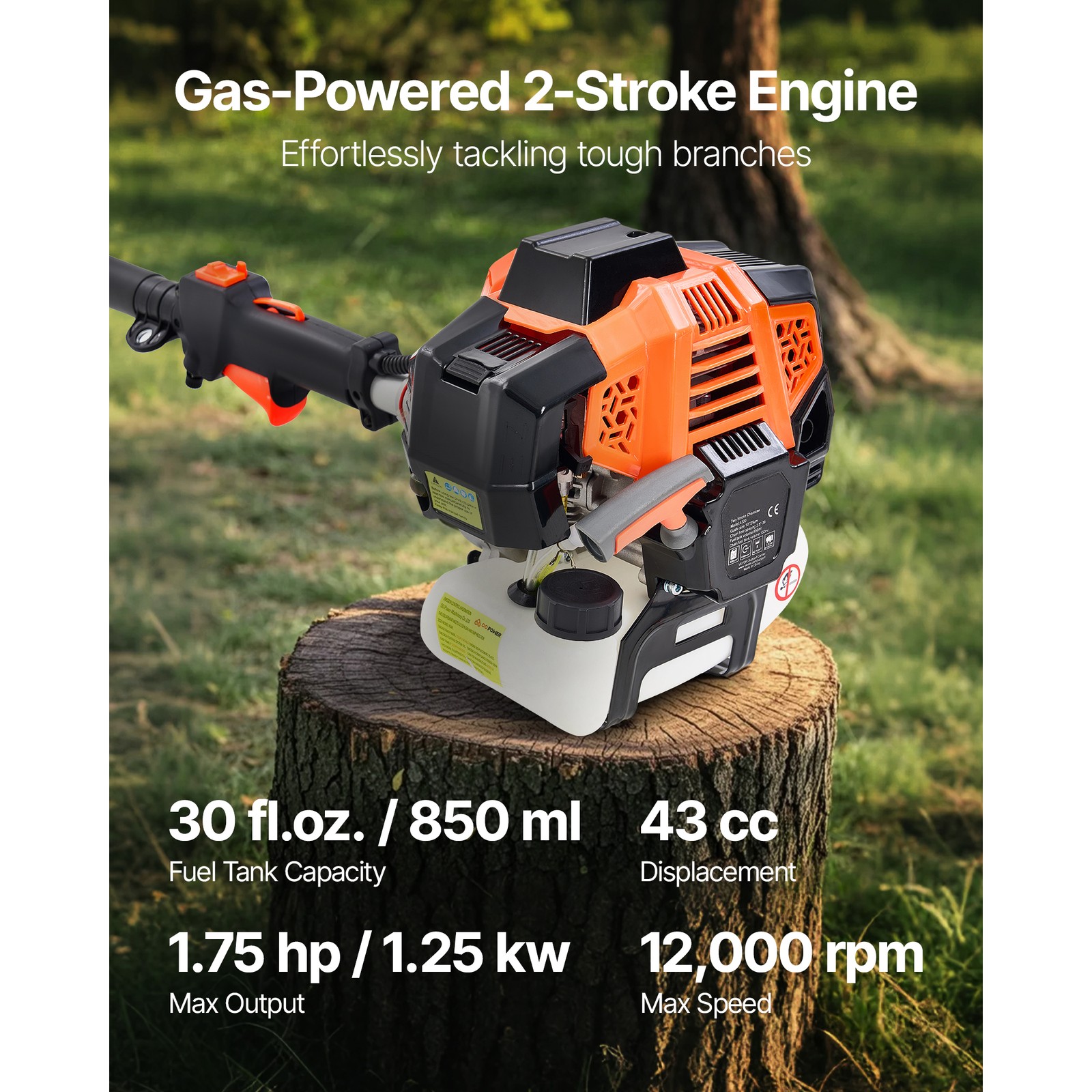 Gas Pole Saw 43CC 2-Stroke Extendable Cordless Tree Trimmer 10 in Cutting Bar