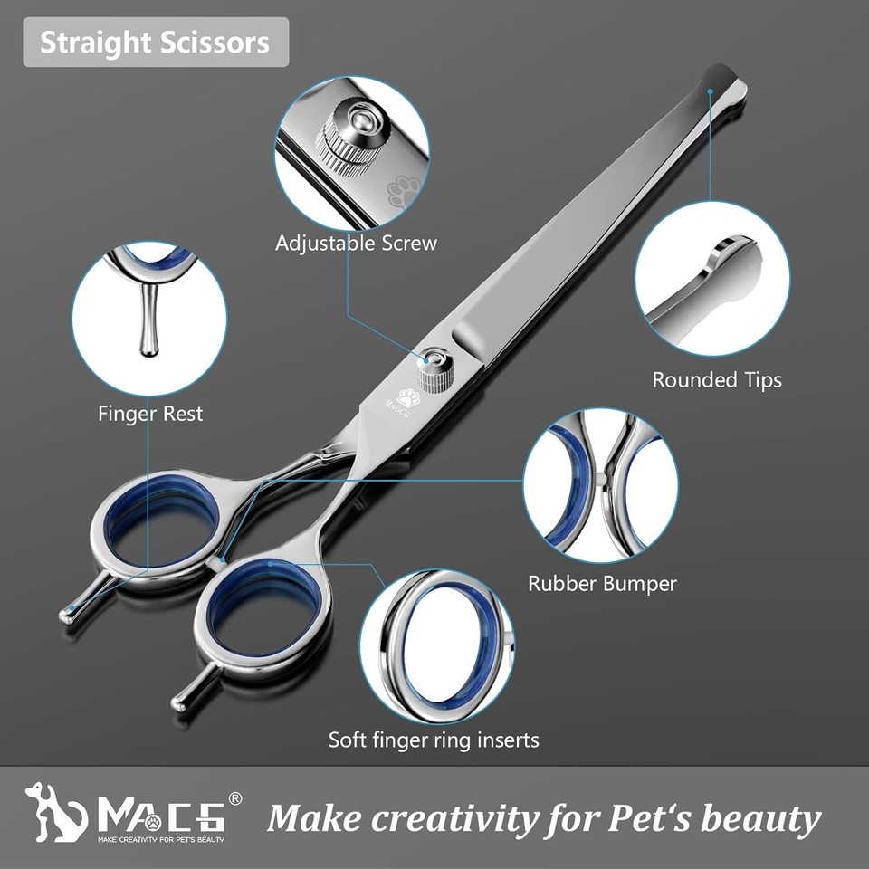 Professional Dog Grooming Scissors Set Round Tip Curved Straight ...