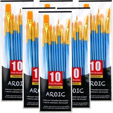 Acrylic Paint Brush Set, 6 Packs / 60 pcs Nylon Hair Brushes for 60pcs, Blue