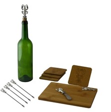 Image of (D) Wooden Cheese Board with Silver Picks, Stopper, Knife, Coasters 'Lobster'