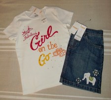 Gymboree Batik Summer Traveling Girl Tee Shirt Elephant Jean Skort Set 7 8 NWT