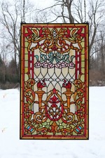 20" x 34" Tiffany Style stained glass window panel. HF116