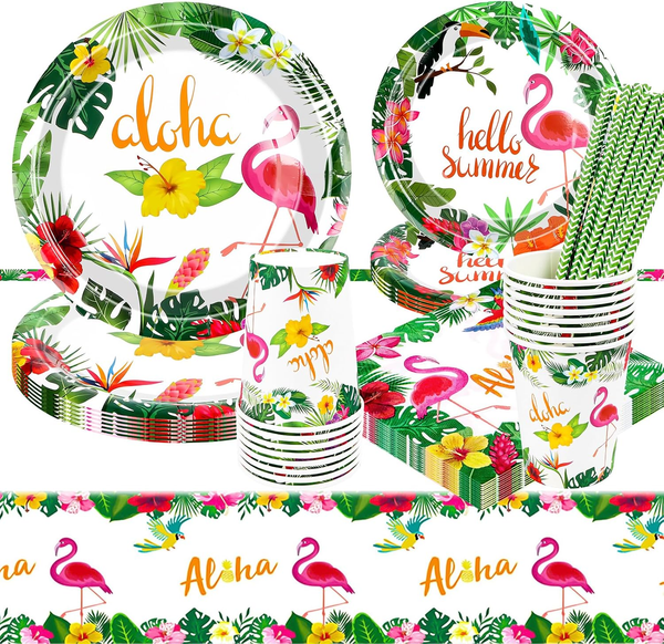 Flamingo Partygeschirr Set,Hawaii Geburtstag Deko Pappteller Kindergeburtstag Mi-image