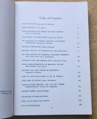 Schilling, Bernard N (editor) DRYDEN : A COLLECTION OF ESSAYS 1963 Paperback - Foto 4 di 4