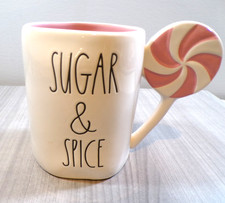 NWT 2024 Rae Dunn Sugar  Spice Ceramic Mug Pink  White Candy Striped Handle