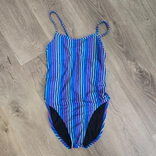 Jolyn Jackson 4 Size 30 One Piece Blue Stripe Swimsuit Athletic Swimwear Women's