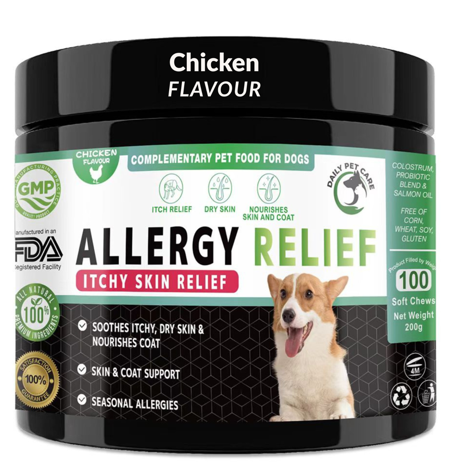 Dog Allergy and Itch Relief Dog Chews - Itchy Skin,Probiotics,Omega-3, 100 Chews