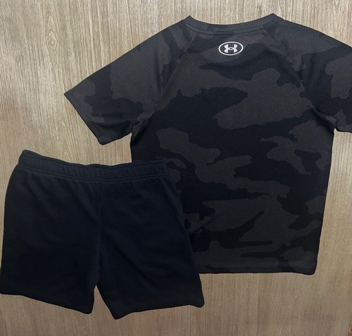 Under Armour Black Velocity Jacquard SS-Tech T & Rival Terry Shorts Boy L 14/16 - Picture 2 of 6