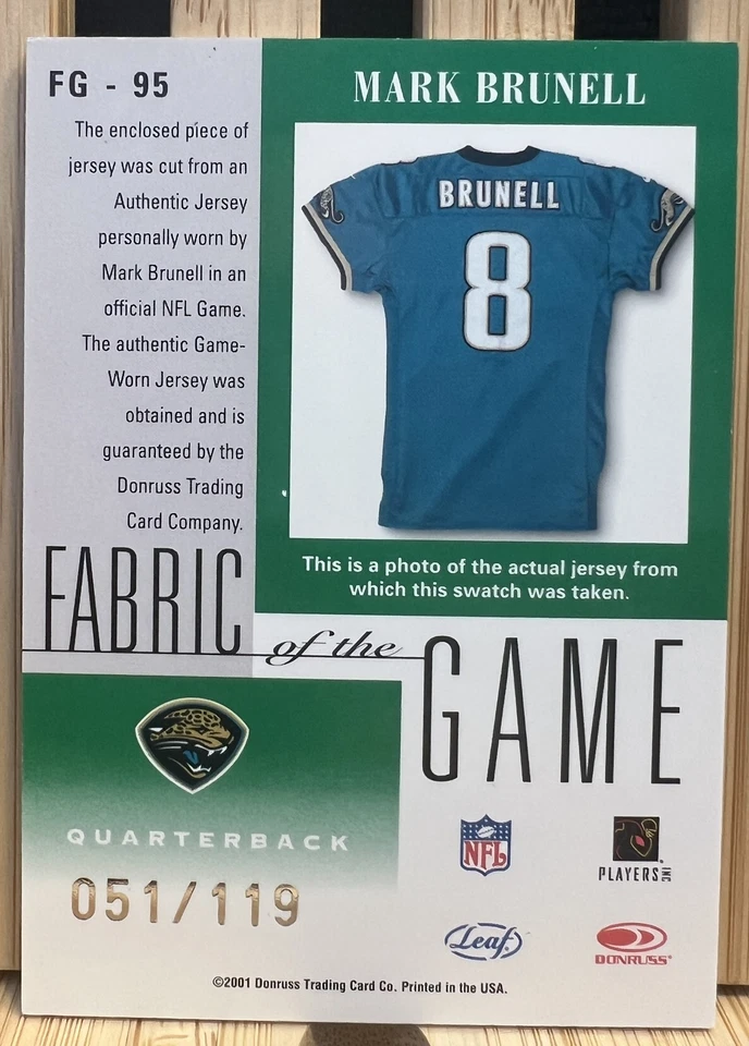 2001 Leaf Certified Materials #FG-95 Mark Brunell Fabric of the Game 051/119 - Image 2 of 2