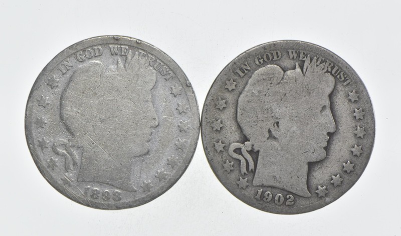 1892-1915 Lot 2 1898 1902 Barber 90% Half Dollars - Coin Collection *079