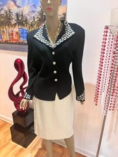 St John 12 L skir suit embellished paillette white crystals sequins bling black