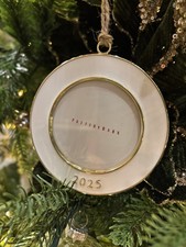 NEW Pottery Barn Dated 2025 White Round Christmas Tree Frame Ornament in Box