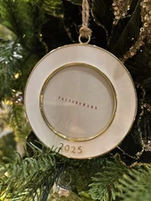 NEW Pottery Barn Dated 2025 White Round Christmas Tree Frame Ornament in Box