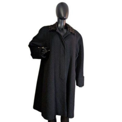 Fleet Street Woman 18W Black 100% Wool Coat Leopard Velvet Collar Vintage Plus