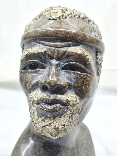 African Zimbabwe Stone Sculpture Head Bust - Hand-Carved Stoneware - Picture 6 of 10