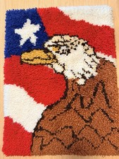 Finished Latch Hook Rug Eagle American Flag Patriotic 4th July USA 25"X19"