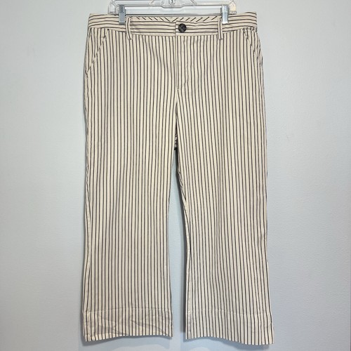 CAbi Pants Striped Tick Tock Crop Wide Leg Tan Navy Blue Pinstripe #5316 14 - Picture 5 of 5