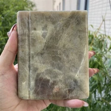 1.7LB 4.6" Natural Orange Moon Stone Book Carving Crystal Quartz Reiki Gift