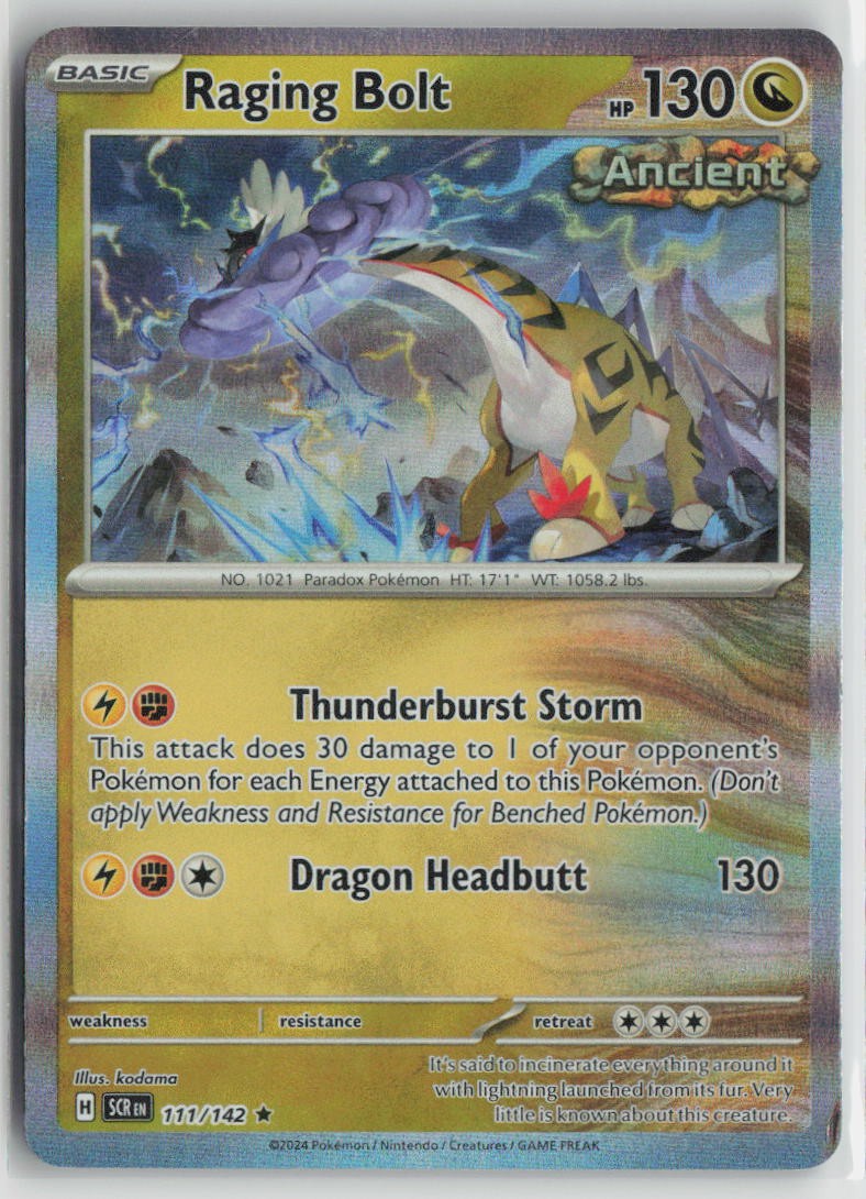 Raging Bolt 111/142 Rare Stellar Crown Pokemon Holo Moderately Played