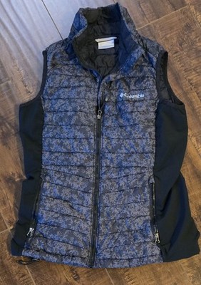 Columbia Women s XS Floral Quilted Puffer Vest Full Zip Pockets Blue/Black
