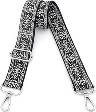 Purse Straps Replacement Crossbody Bag Black and White Flower Silver Buckle