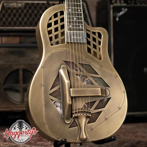 National Style 1 Baritone Tricone Resonator, Slimline Pickup - Antique Brass wit