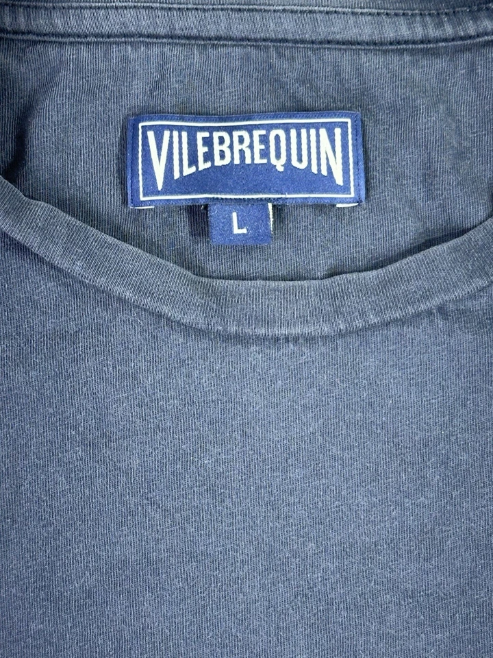 Vilebrequin 男式 T 恤大号海军蓝刺绣海龟标志短袖 — 第 2/4 张图片