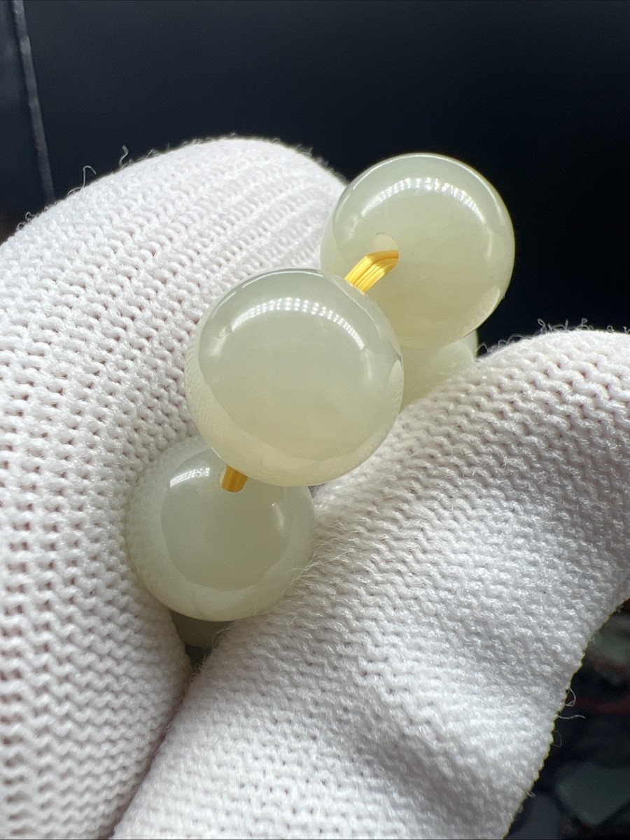 12mm Hetian Yellow Jade Bracelet 新疆和田玉若羌黄口料黄玉圆珠手串