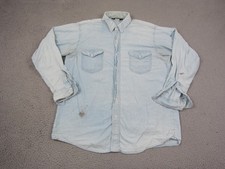 Vintage Oshkosh Bgosh Shirt Mens Large Blue Chambray Distressed Made in USA 80s