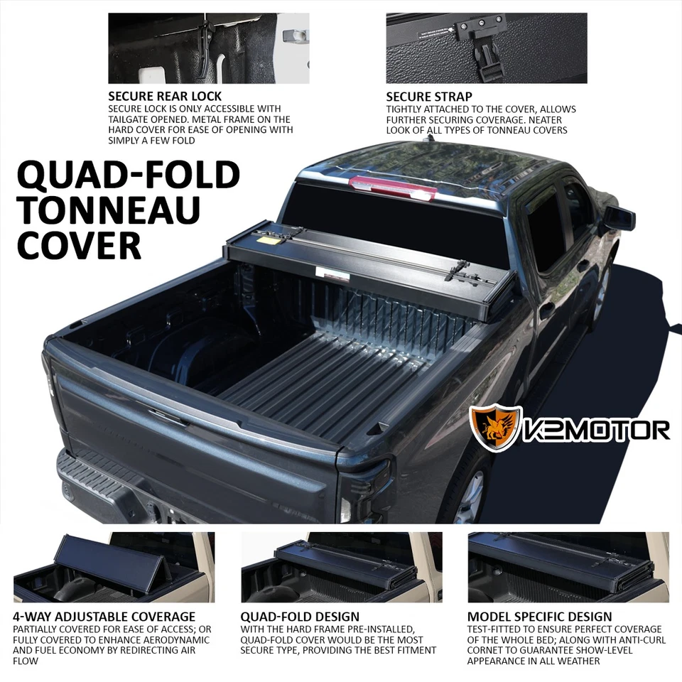 Fits 2016-2021 Nissan Titan XD 5.5'/5'6" Short Bed Hard Quad Fold Tonneau Cover - Image 3 of 4