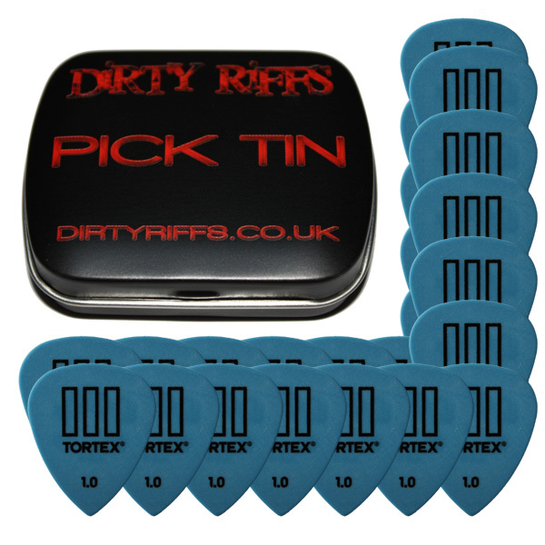 24 x Dunlop Tortex TIII Guitar Picks Plectrums - 1.00mm Blue In A Pick Tin