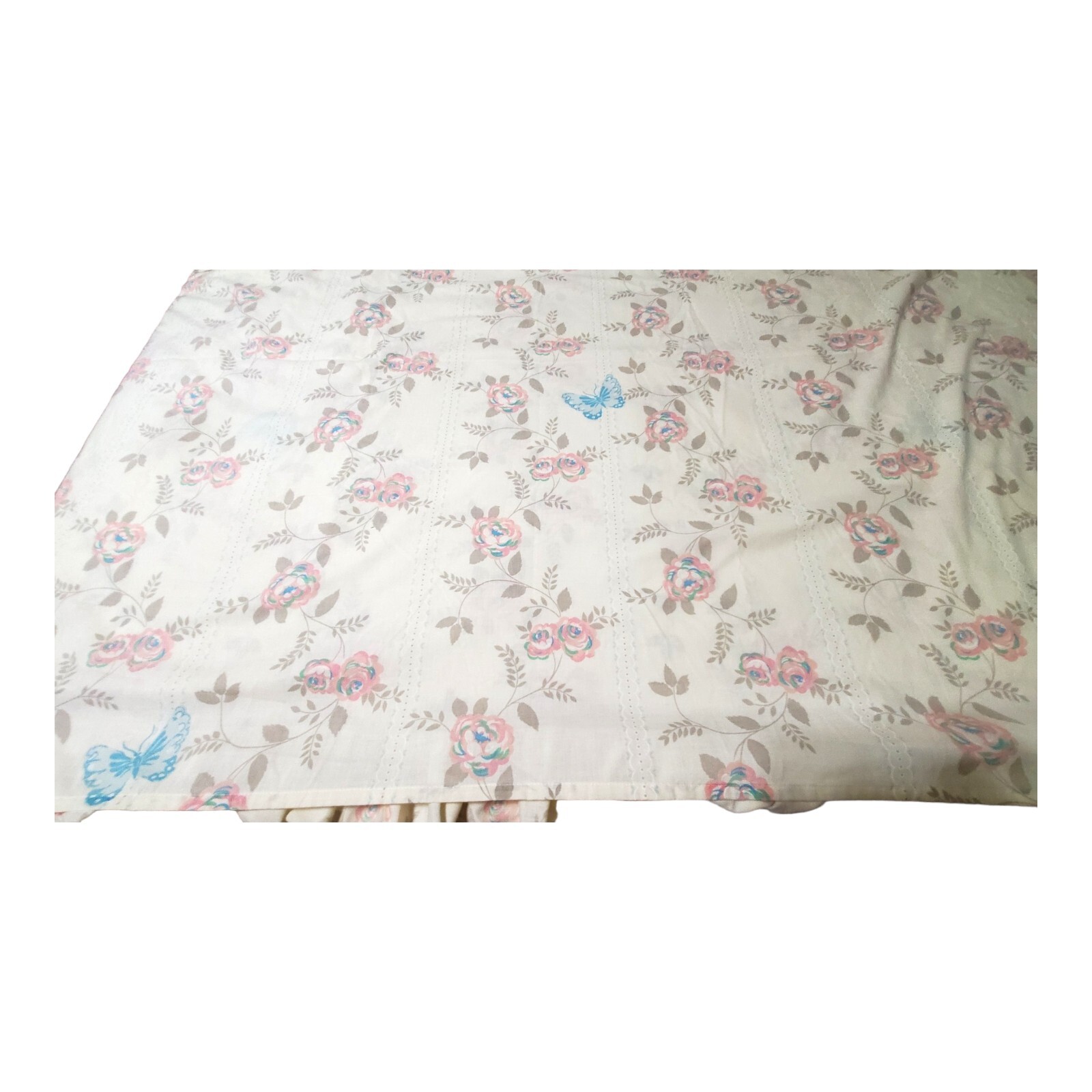 Vtg Wamsutta Superlin Double Flat Sheet And Pillowcase Butterfly Floral Ruffled