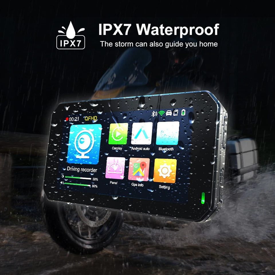 Dual Cameras GPS Navigation Motorcycle DVR Recorder 5in Screen IPX7 Waterproof - Изображение 4 из 4