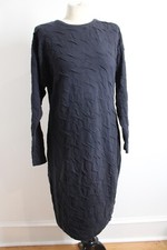Vtg 90s Express M Blue Crinkle Cotton Stretch Sack Dress