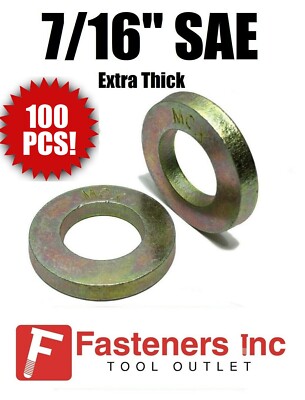 (Qty 100) 7/16'' Extra Thick Flat Washers SAE Grade 8 Hardened MCX Mil-Carb