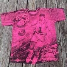 Vintage 90s All Over Print Basketball Single Stitch Shirt Size XLarge Orange